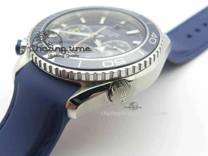 0508 Chic Planet Ocean Master Chrono 45mm SS OM 1:1 Best Edition Blue Dial On Blue Rubber Strap A 8172